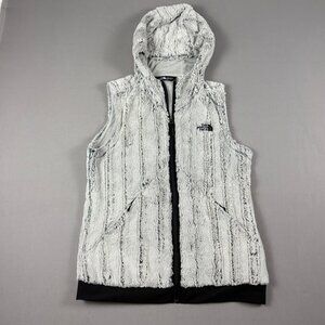 The North Face Women Fuzzy Fleece Hooded Vest Gray Medium Full Zip Cozy